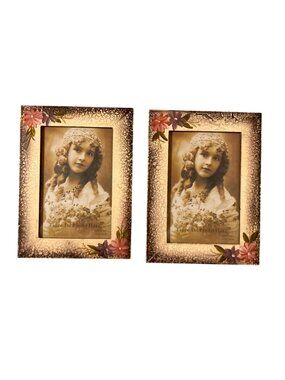 Set Of 2 Vintage Hand-Painted Floral Photo Frames With Crackle Finish 4"x6"